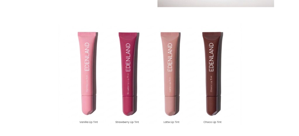 Eden Land lip tints: Vanilla, Strawberry, Latte, Choco